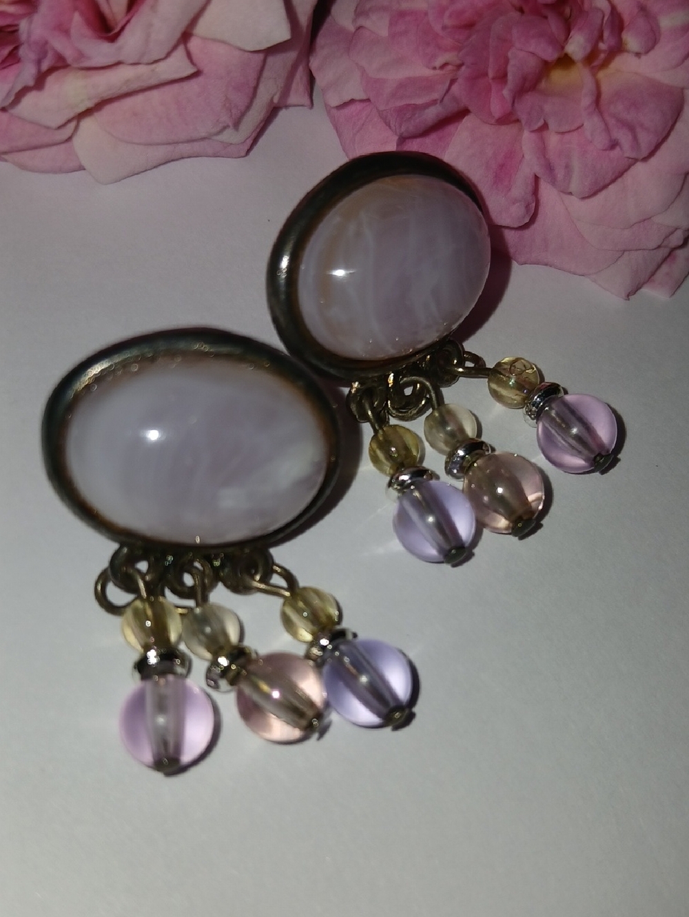 Vintage-Inspired Lavender and Pink Bead Drop Earrings
